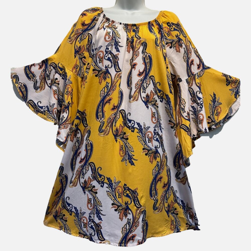 Nwt FUNKY STUFF paisley bell sleeves rayon challis short DRESS L
